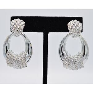 Anne Klein Vintage Earrings Silver Door Knocker Chunky AK Signed 1980s BinC